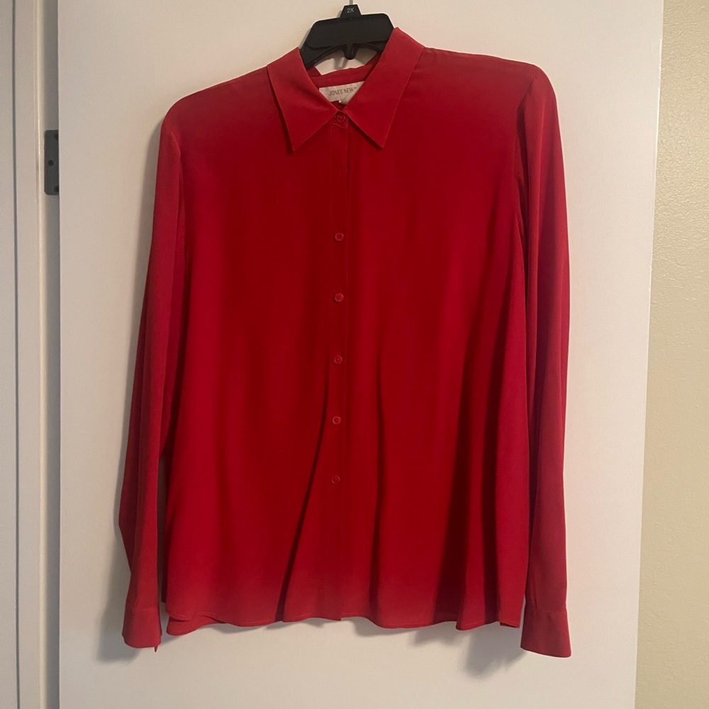 Jones New York Vibrant Red Silk Blouse